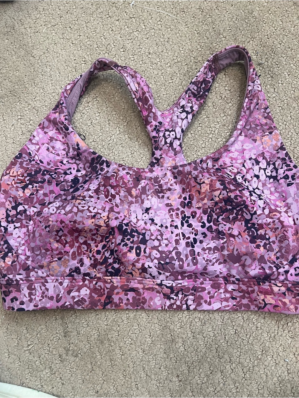 Athleta Pink & Purple Abstract Print Racerback Sports Bra
